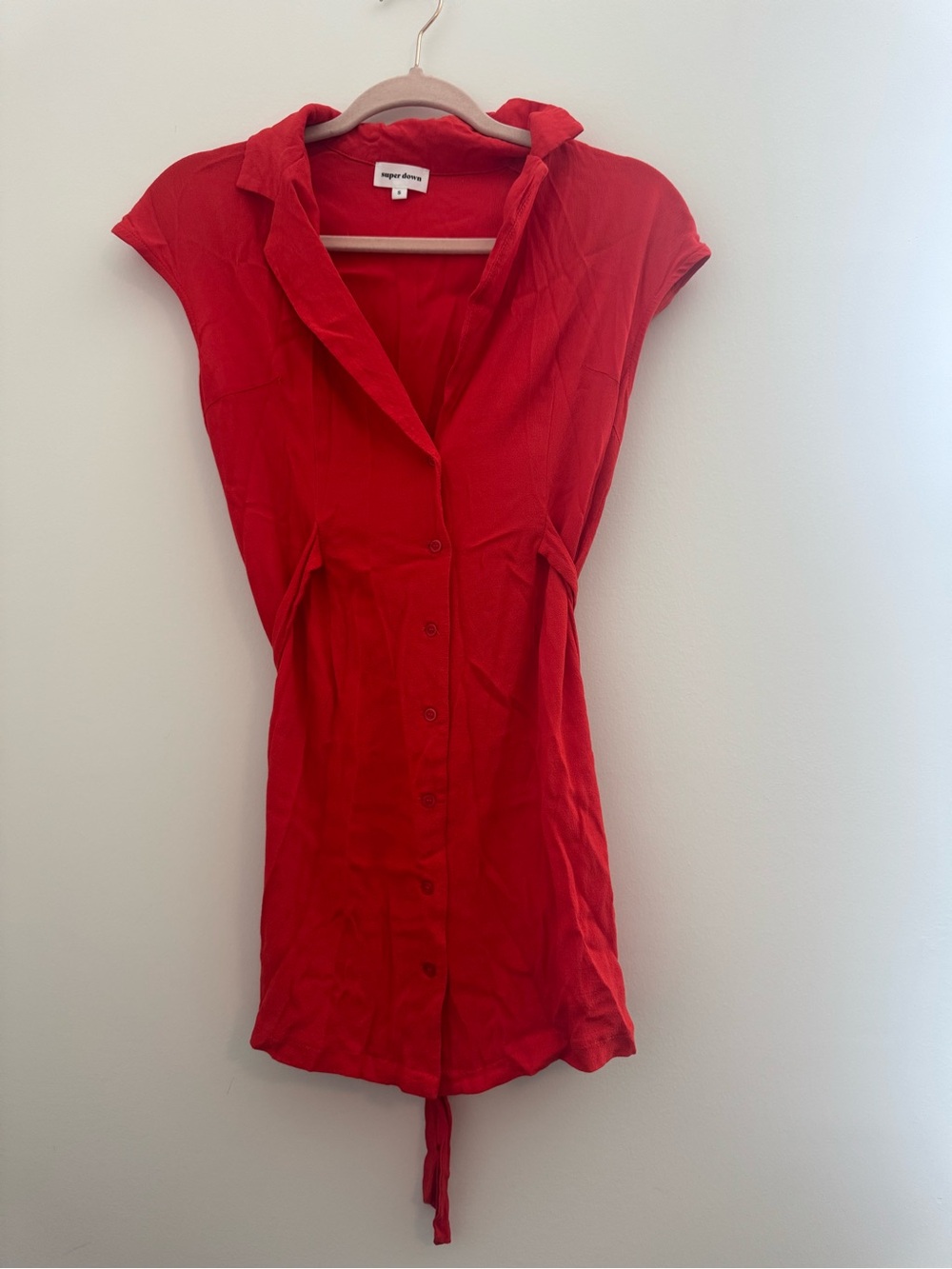 Superdown Red Button Down Front Cap Sleeve Dress - Picture 7 of 7